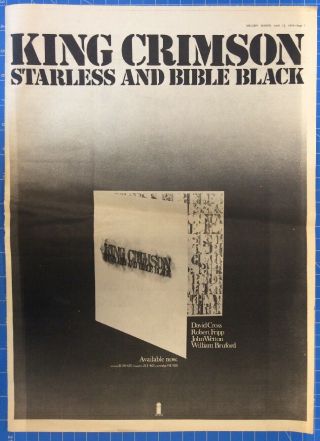 King Crimson Starless And Bible Black 1974 Advertisement,  Ad,  Picture,  Poster