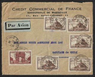 France To Chile Air Mail Yv.  260a High Franking Cover 1934