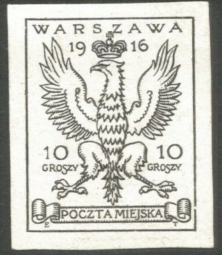 Poland,  1915,  Warsaw Local Issie,  Fi:5 P6,  Proof,  Signed