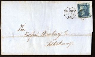 Ireland 1864 H.  Derry Tying S.  G.  45 Plate 9 To Letterkenny Belfast Banking Co.