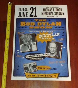 Bob Dylan Willie Nelson Concert Poster Thomas J Dodd Memorial Stadium Norwich Ct