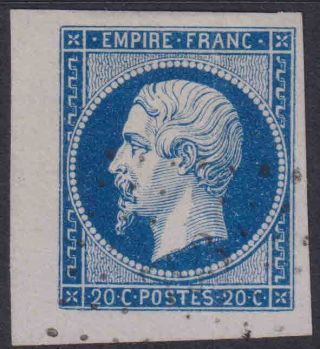 1853 Empire,  20c,  Dark Bleu Corner Marginal Y&t 14,  Rare