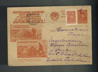 1932 Russia Ussr Postal Stationery Postcard Cover To Czechoslovakia Farmer