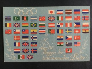 1936 Berlin Germany Olympics Competing Flags Postcard Cover To Chemnitz Wcancel