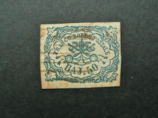 Papal States 1852 Coat Of Arms 50 Baj Blue Imperf Stamp - - See
