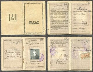 F33 - Lithuania 1920s Passport With Latvia Revenue Stamp.  Jewish Man.  Judaica