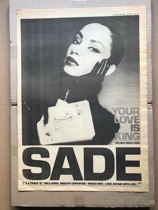 Sade Your Love Is King Poster Sized Music Press Advert From 1984 - Prin