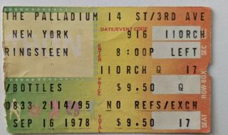 1978 Bruce Springsteen At The Pallidum In York City Concert Ticket Stub