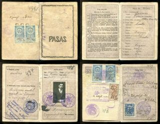 T23 - Lithuania 1920s Passport With Latvia Revenue Stamps.  Jewish Man.  Judaica