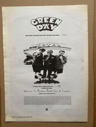 Green Day Dookie Poster Sized Music Press Advert From 1995 - Printed O