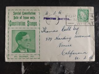 1937 Limerick Ireland First Day Cover Fdc To Venice Usa Constitution Stamps