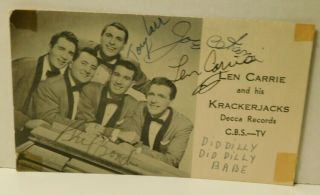 Len Carrie And His Krackerjacks 1956 Fall Schedule Photo Card Signed
