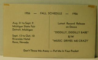 Len Carrie and His Krackerjacks 1956 fall schedule photo card signed 2