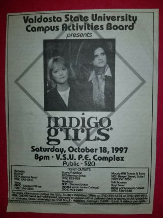 Indigo Girls 1997 Valdosta State University Poster Advertising Newspaper Print