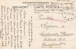 Denmark,  Odense,  1918,  Post Card,  German internee,  to Hanover 2