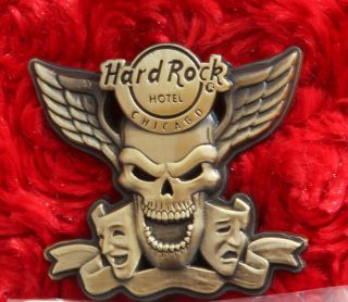 Hard Rock Cafe Pin Chicago Hotel 3d Winged Skull Drama Masks Theatre Hat Lapel