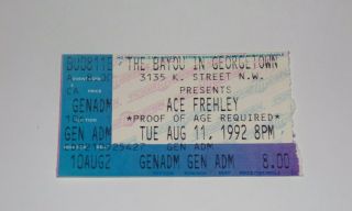 Kiss Band Ace Frehley Solo Concert Ticket Stub 1992 Bayou Georgetown Wash Dc