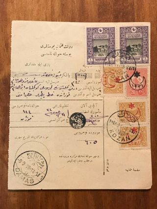 1918 Turkey Ottoman Empire Stamps On Document Adana To Damas