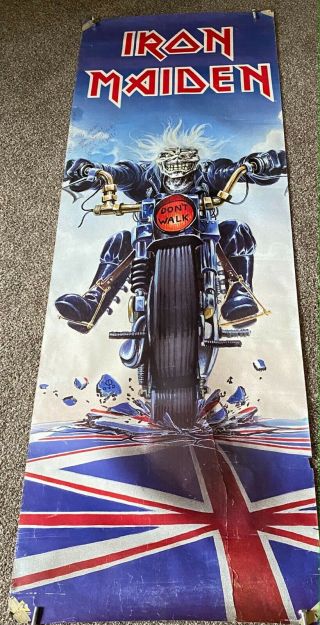 Iron Maiden 1989 Vintage Eddie Motorcycle 6 Foot Long Poster Signed " Chelle "