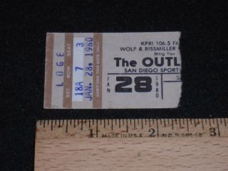 Vintage Concert Ticket Stub The Outlaws San Diego Sports Arena January 28,  1980