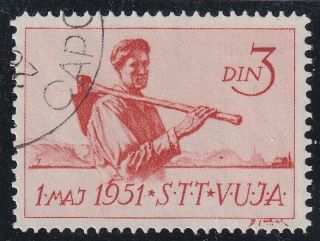 Triest B,  Vuja,  1951,  Labour Day,  3 Din,  Perf 12½:11½