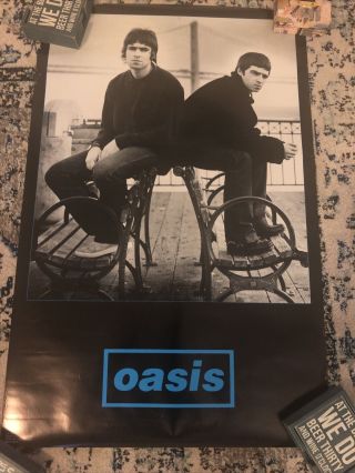 Vintage Oasis Black And Blue Boardwalk Bench Poster Liam And Noel Gallagher 1996