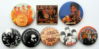 The Beatles And John Lennon Badges 8 X Vintage Pin Badges