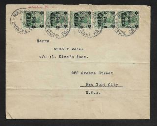 German China To Usa Cover Strip Of 5 Cover 1916