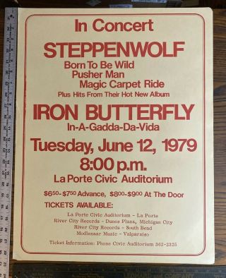 STEPPENWOLF 1979 Poster Concert w/ Iron Butterfly LaPorte IN 23 