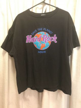 Hard Rock Cafe Miami Fl Florida Save The Planet 90s Size Xl Tee Shirt T Black