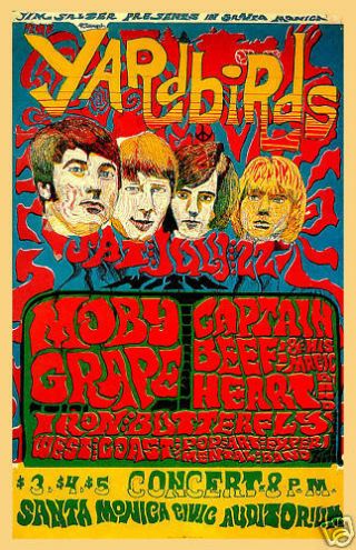 Jimmy Page & Jeff Beck Yardbirds Santa Monica Civic Concert Poster 1968 12x18