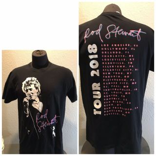 Rod Stewart 2018 Tour Black Concert Music T - Shirt - - Size Adult L Double Sided