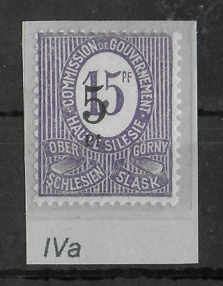 Oberschlesien Germany 1920 Nh 5 On 15 Pf Michel 10f Cv €700 Signed Vf