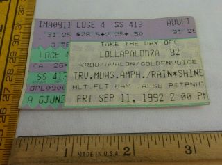 Lollapalooza Concert Ticket 9/11/1992 Pearl Jam Red Hot Chili Peppers Soundgardn