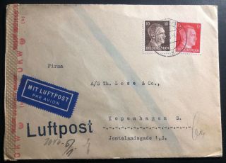 1945 Hamburg Germany Airmail Censored Cover To Copenhagen Denmark
