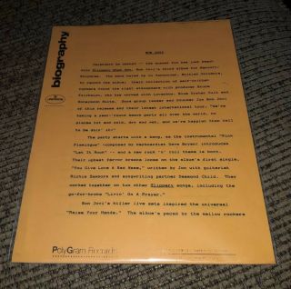 Bon Jovi Slippery When Wet Album Publicity Press Kit Biography W Photo Vintage