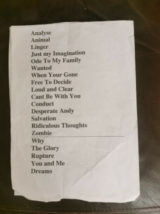 The Cranberries Setlist 2017 Belfast,  Collectable,  Dolores O 