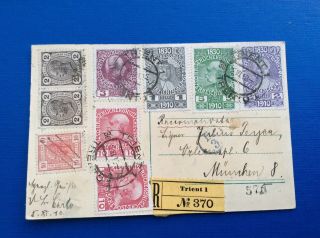 Austria 1910 Registered Postcard From Trient To Munich