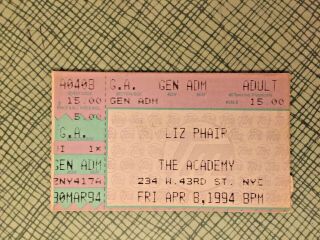 1994 Liz Phair April 8 Concert Ticket Stub The Academy Nyc Nirvana The Raincoats