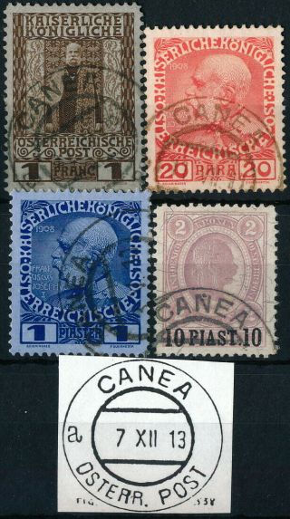 Greece - Crete,  Austria Levant Canea Postmark On 4 Diff.  Stamps.  N549