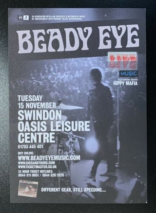 Beady Eye | Hippy Mafia | Gig Flyer | 15/11/2011 Swindon Oasis | Liam Gallagher