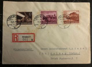 1944 Breslau Germany Registered Cover To Gołdap Poland Wehrmacht Stamps B