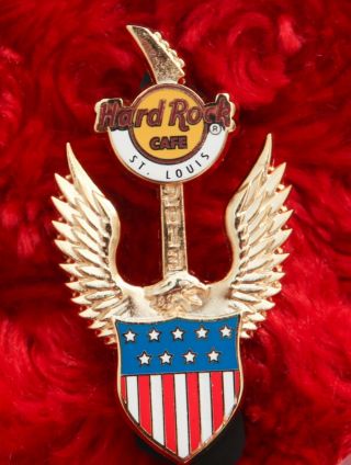 Hard Rock Cafe Pin St.  Louis Patriotic American Flag Eagle Wing Guitar Hat Lapel