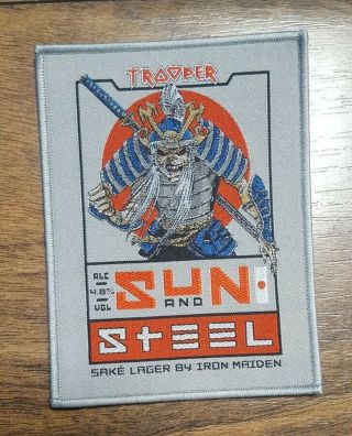 Iron Maiden Trooper Beer Sun And Steel Patch.  Bottle Label Hq Silver Border