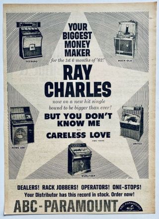 Ray Charles 1962 Vintage Poster Advert You Dont Know Me Seeburg Wurlitzer Rowe