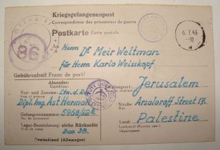 1943 Ww2 German Germany Prisoner Of War Letter Jewish Judaica To Palestine
