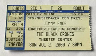 Jimmy Page & The Black Crowes Ticket Stub 7/2/2000 Tweeter Center Mansfield,  Ma