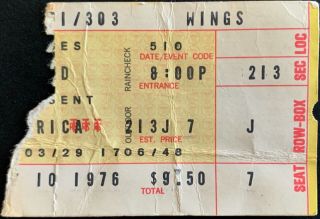 Paul Mccartney & Wings Over America Concert Ticket Stub 5/10/76 Richfield,  Oh