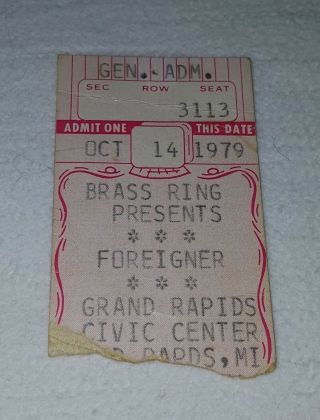 Foreigner Concert Ticket Stub 10 - 14 - 1979 Civic Center Grand Rapids Mi