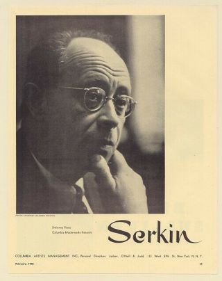 1958 Rudolf Serkin Pianist Photo Booking Print Ad